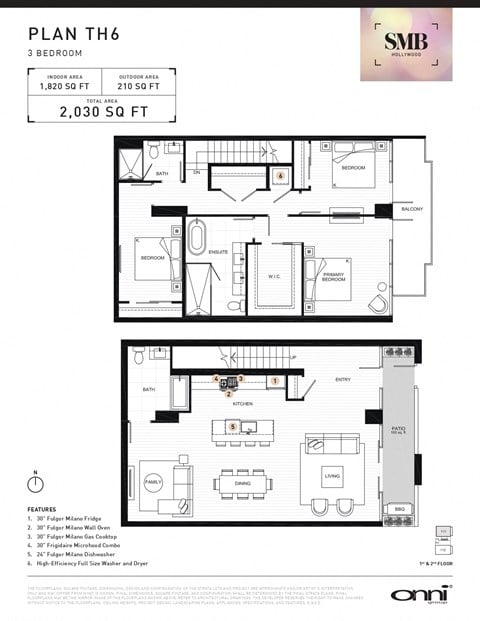 Floor plan for 3 beds, 3 baths, 1820 sqft